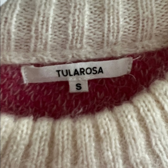 Tularosa Lana Fair Isle sweater in pink and cream with a cropped fit - Picture 2 of 3